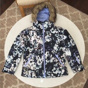 Roxy Floral Kids ski/snowboard jacket with Faux Fur Hood